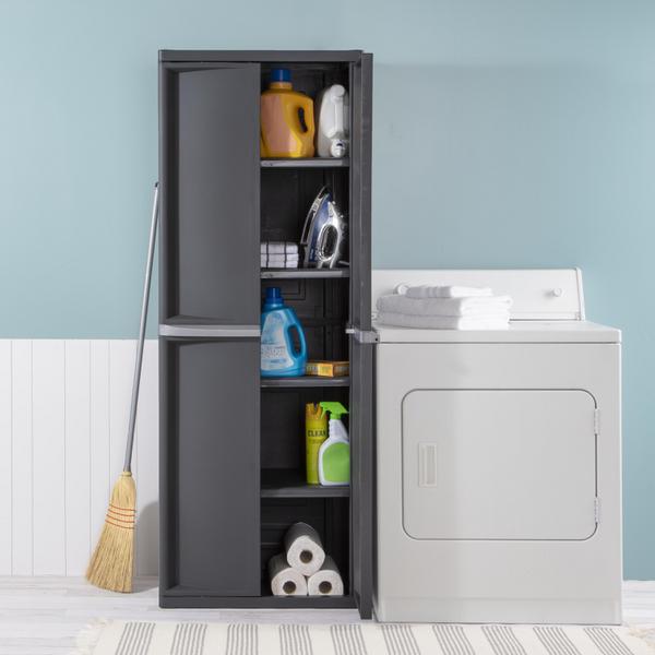 Sterilite 2 Shelf Laundry Garage Utility Storage Cabinet Flat Gray 0140 2 Pack