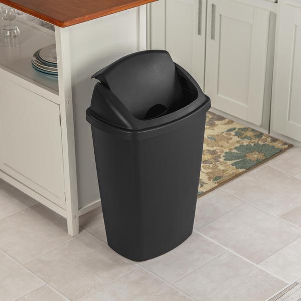 Trash Can 13.2 Gallon Swing Lid Black Indoor Kitchen Waste Basket Large Garbage