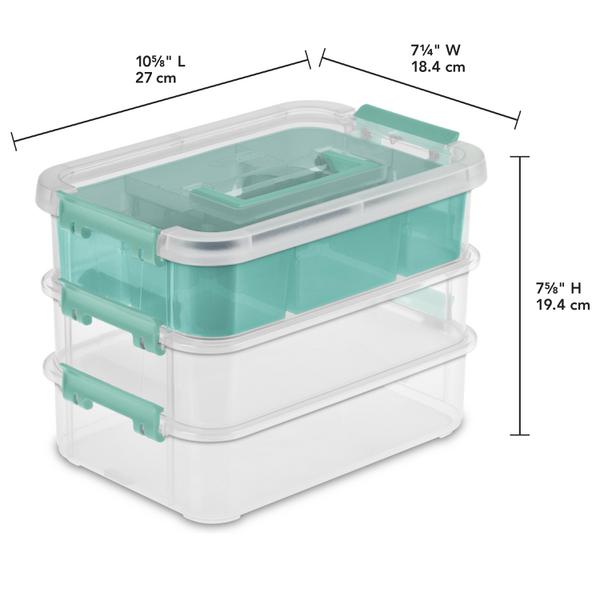 6-Pack Clear Base w/ Colored Handle Latches and Tint Tray Sterilite 14138606 Stack & Carry 3 Layer Handle Box & Tray