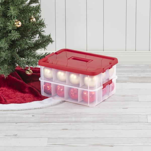 Sterilite 1427 Stack & Carry 2 Layer Ornament Box Rocket Red 14276604